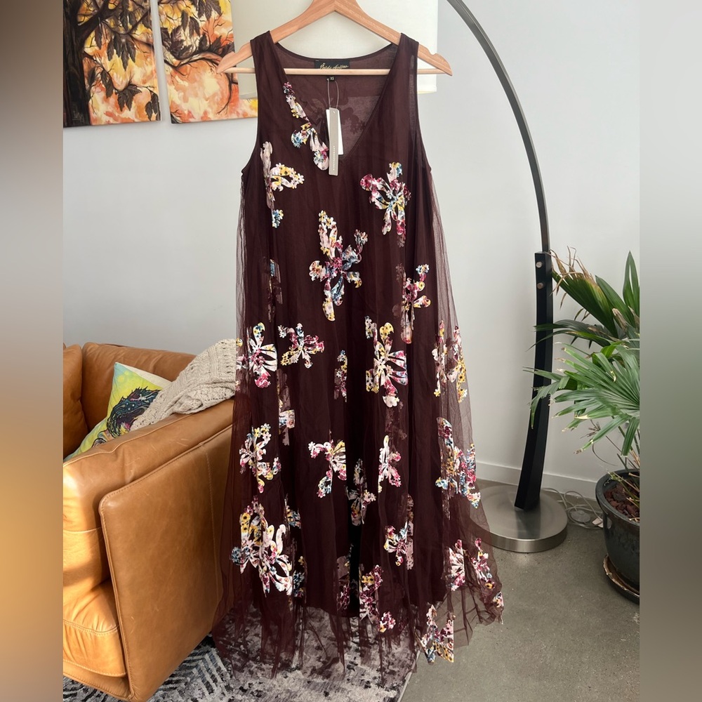 NWT Anthropologie Geisha Designs Cassandra Appliqued Tulle Maxi Dress - Picture 5 of 10